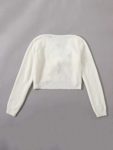 SHEIN Twist Front Rib-knit Sweater