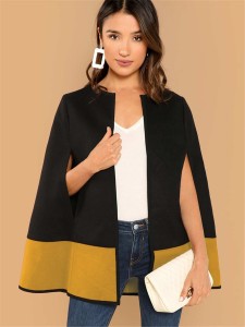 SHEIN Two Tone Open Front Cape Coat