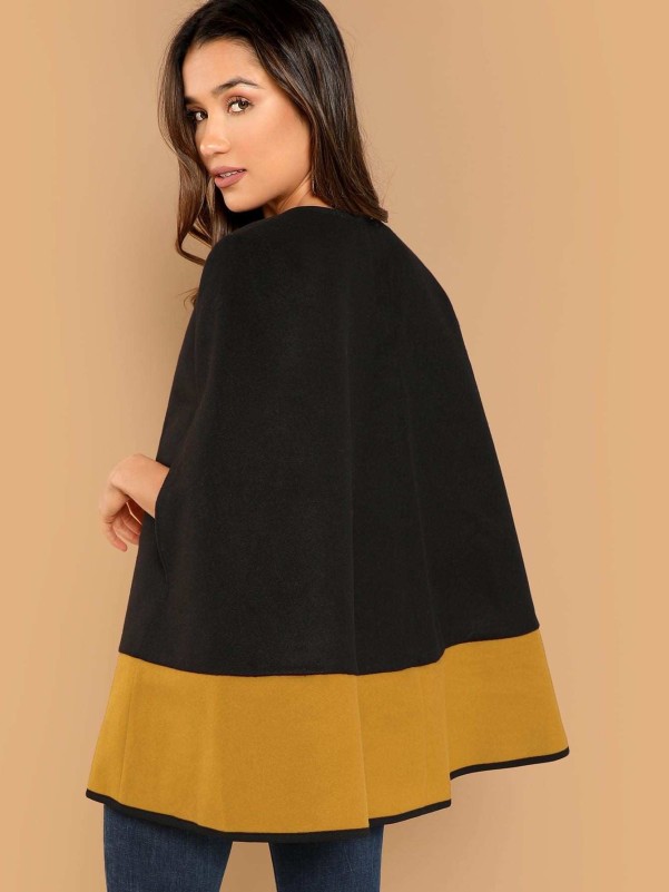 SHEIN Two Tone Open Front Cape Coat