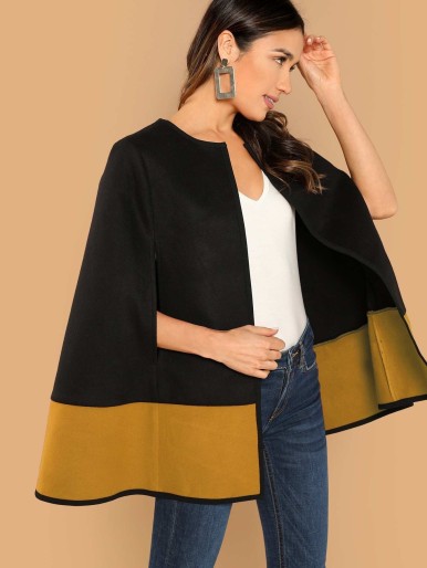 SHEIN Two Tone Open Front Cape Coat