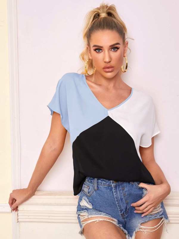 SHEIN V-neck Colorblock Top