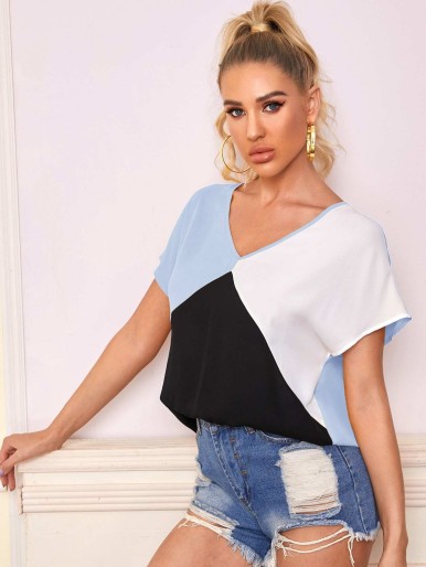 SHEIN V-neck Colorblock Top