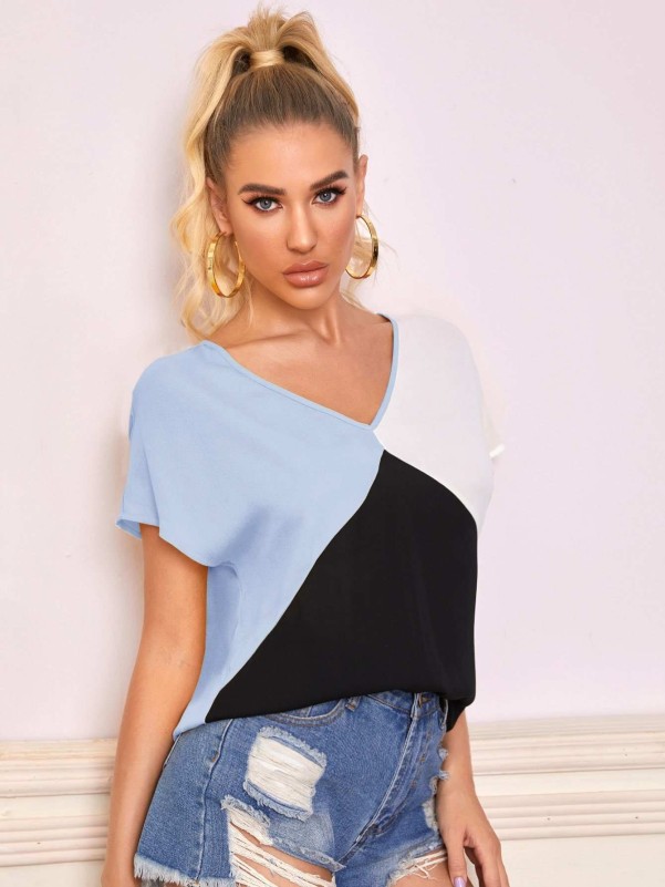 SHEIN V-neck Colorblock Top