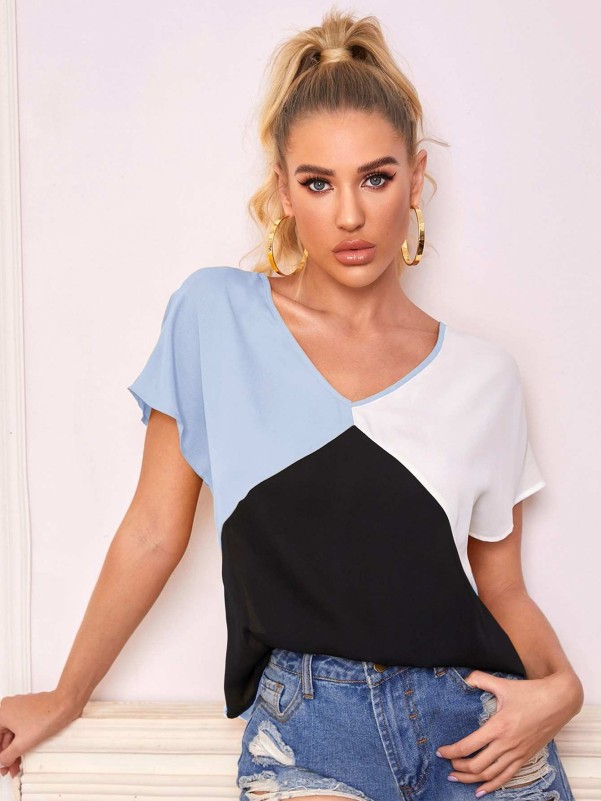 SHEIN V-neck Colorblock Top