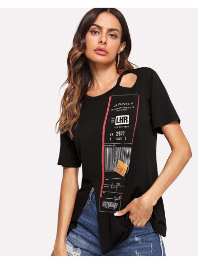 Contrast Tag Cut Out Detail Tee
