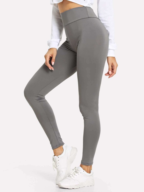 SHEIN Wide Waistband Solid Leggings