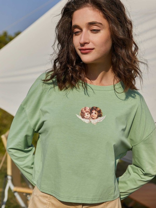 Angel Pattern Drop Shoulder Tee