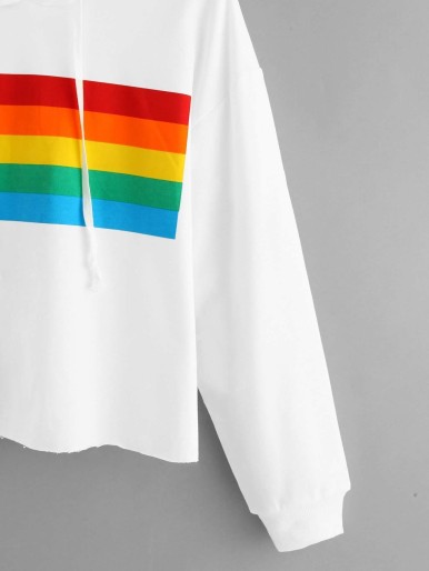 Rainbow Striped Print Hooded Sweatshirt