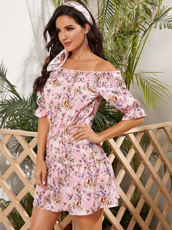 Off shoulder clearance frill dress