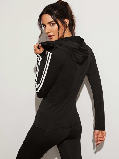 Side Striped Hooded Sports Sweatshirt