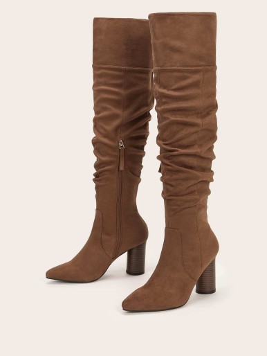 Side Zip Point Toe Chunky Boots