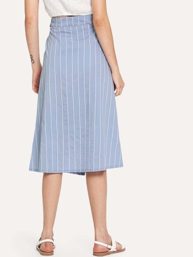 Single Breasted Knot Front Striped Skirt