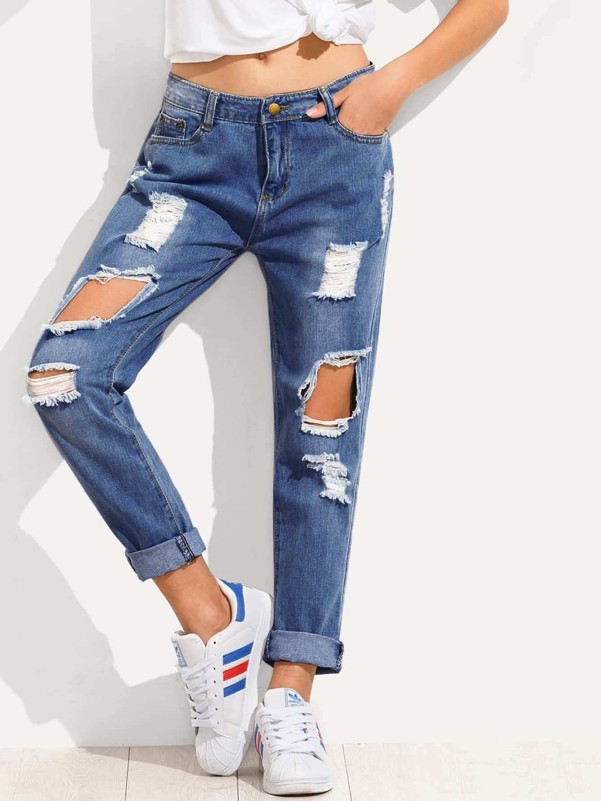 Slant Pocket Ripped Jeans