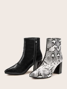 Snakeskin Chunky Heeled Ankle Boots