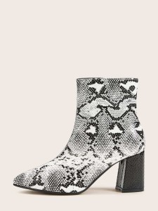 Snakeskin Chunky Heeled Ankle Boots