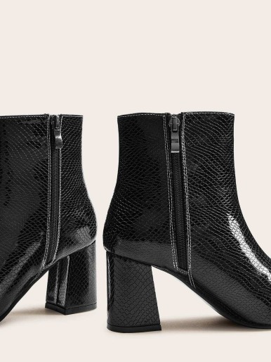 Snakeskin Chunky Heeled Ankle Boots