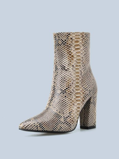 Snakeskin Chunky Heeled Ankle Boots