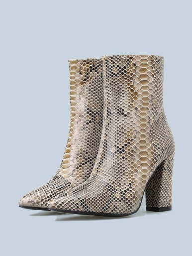 Snakeskin Chunky Heeled Ankle Boots