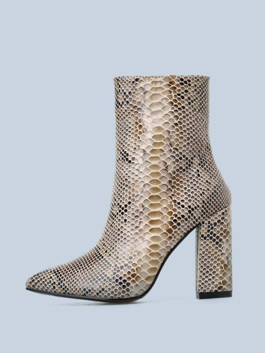 Snakeskin Chunky Heeled Ankle Boots