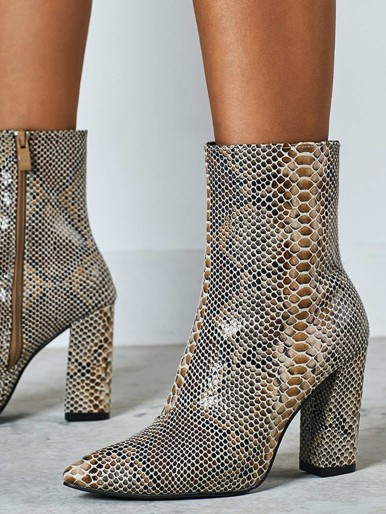 Snakeskin Chunky Heeled Ankle Boots