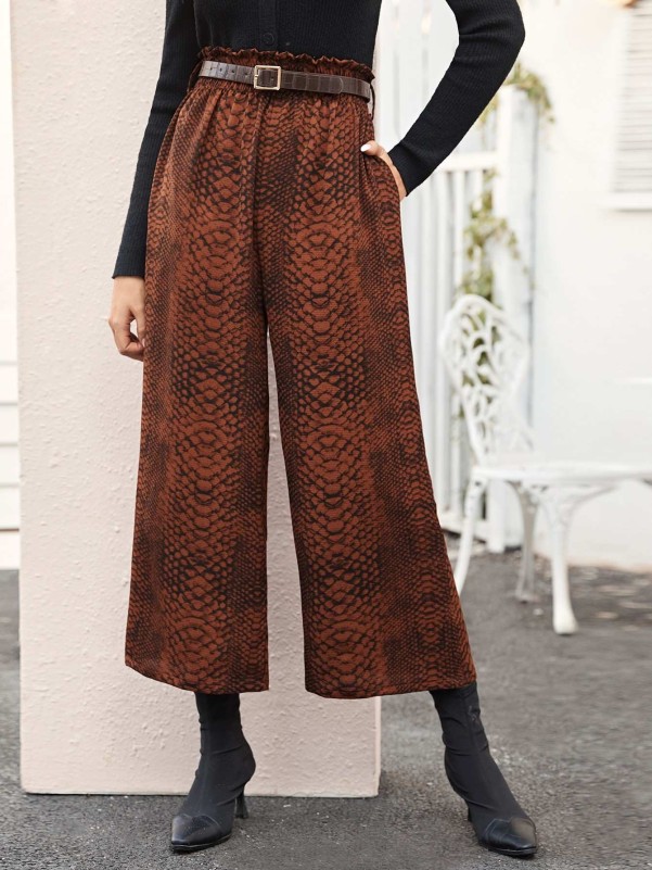 Paperbag waist snakeskin 2025 wide leg pants