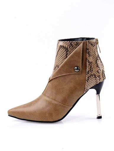 Snakeskin Patch Stiletto Heeled Boots