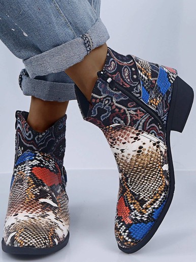 Snakeskin Print Ankle Boots