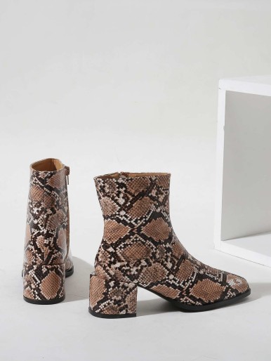 Snakeskin Print Ankle Boots