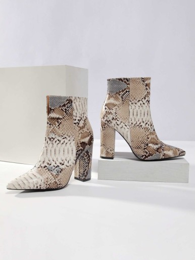 Snakeskin Print Chunky Heeled Ankle Boots