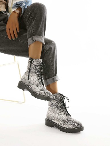 Snakeskin Print Combat Boots