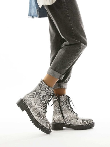 Snakeskin Print Combat Boots