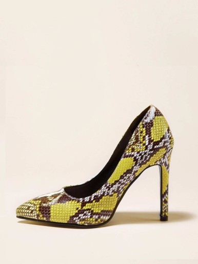 Snakeskin Print Stiletto Heeled Court Pumps