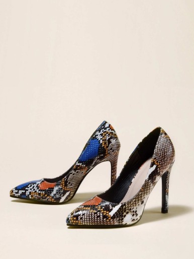 Snakeskin Print Stiletto Heeled Court Pumps