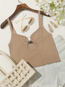 Solid color short knit tank top