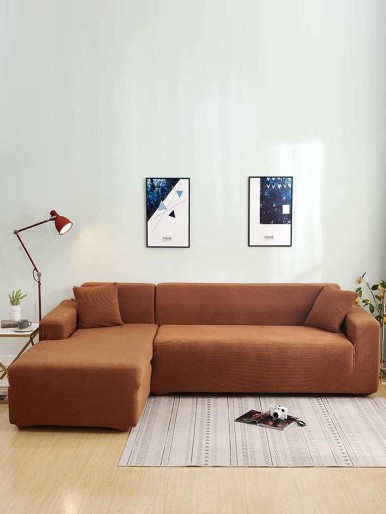 Solid Color Sofa Cover & 1pc Cushion Cover Without Filler