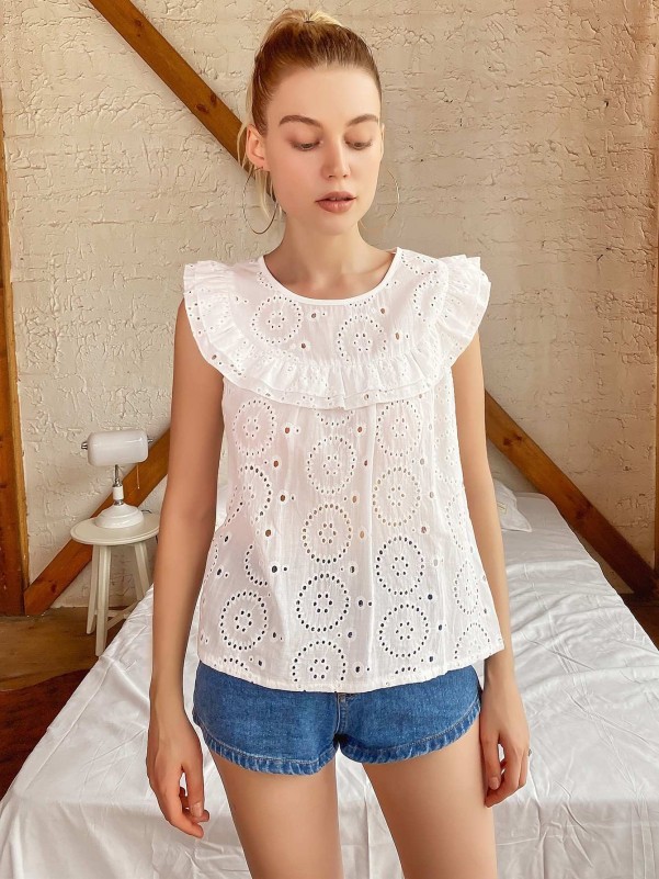 Solid Eyelet Embroidered Blouse 