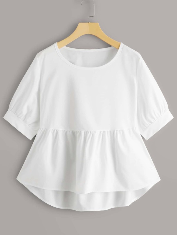Solid High Low Peplum Blouse