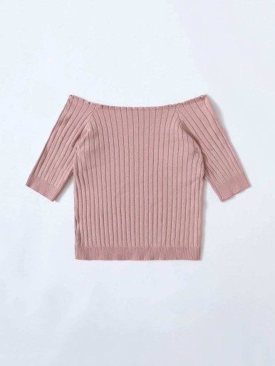 Solid Lettuce Trim Bardot Knit Top