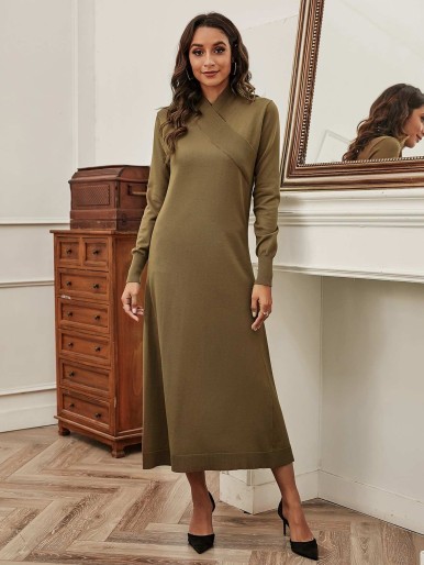 Solid Long Sleeve Knit Dress