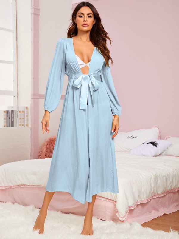 Solid Self Tie Night Robe