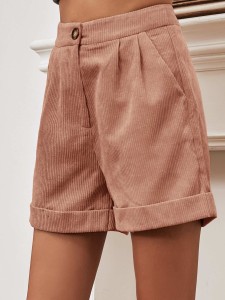 Solid Slant Pocket Corduroy Shorts