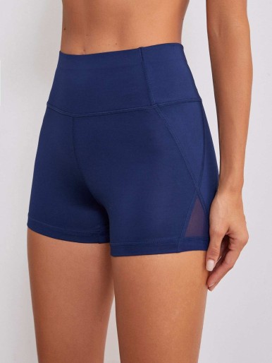 Solid Wide Waistband Sports Shorts