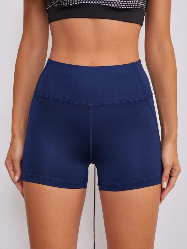 Solid Wide Waistband Sports Shorts