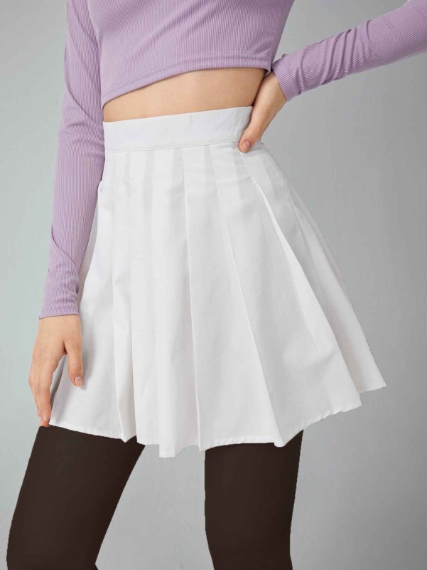 Solid Pleated Skirt
