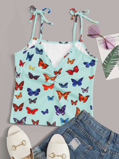 V-shaped T-shirt with butterflies