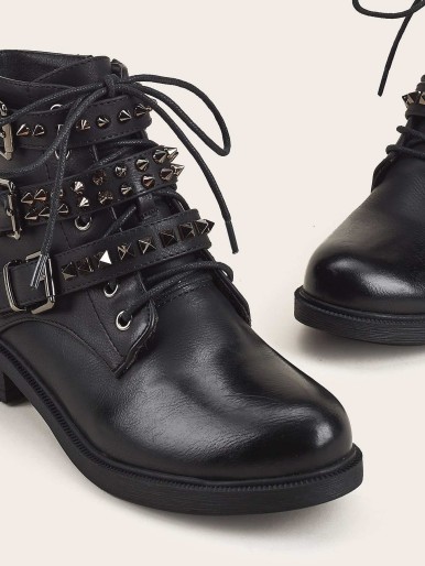 Spiked & Buckle Decor Combat Boots