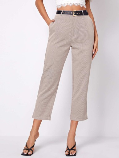 Split Side Crop Tailored Pants Without Belted