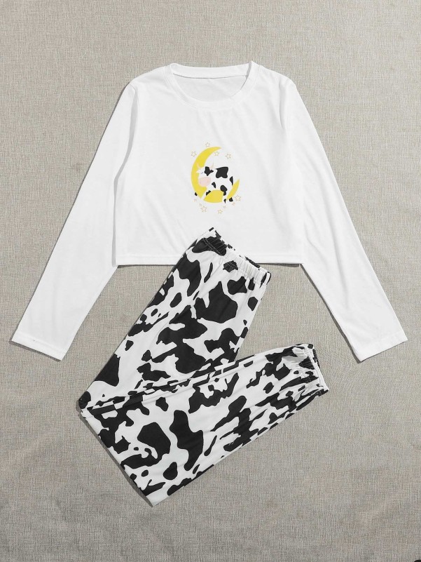 Cow Print Tee & Pants PJ Set