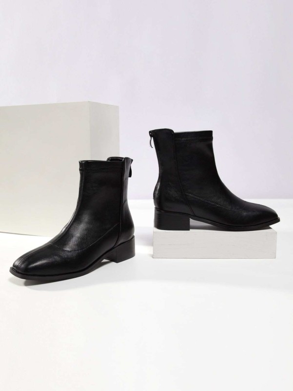 Square Toe Back Zipper Boots