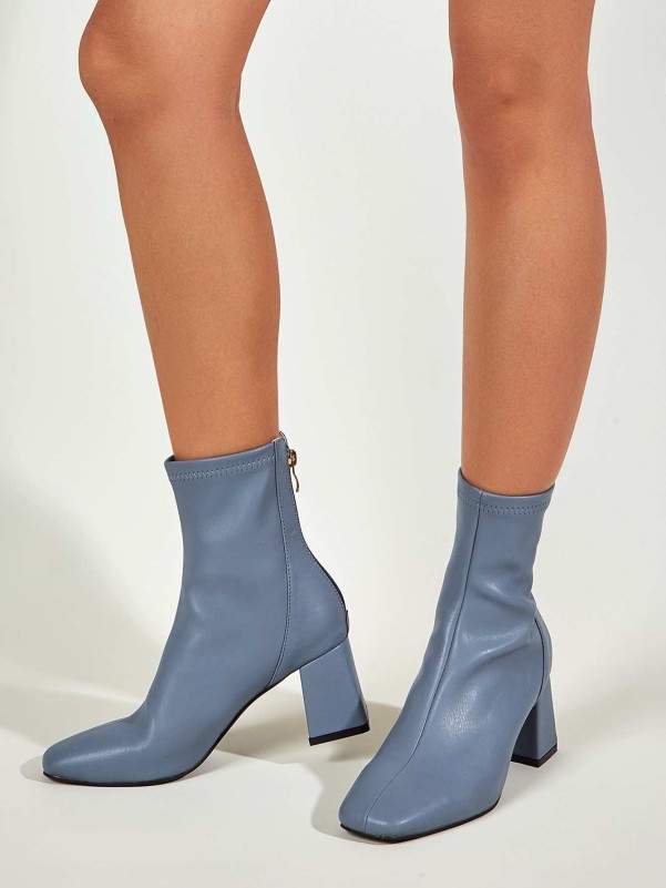 Square Toe Chunky Heeled Ankle Boots